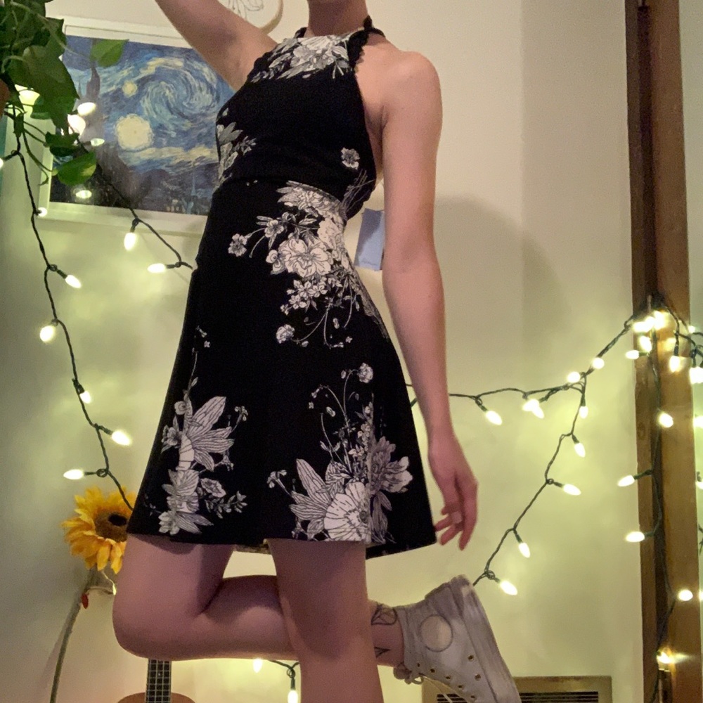 Black dress with white flowers